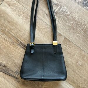 BURBERRY Black Leather Shoulder Bag with Gold Accents and Nova Check interior